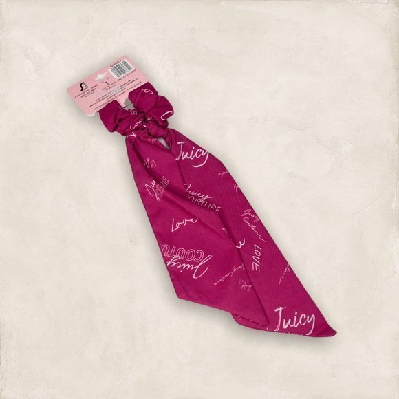 New Juicy Couture Pink Logo Hair Tie Ribbon Scrunchie Scrunchy Ponytail Holder- - Picture 2 of 3